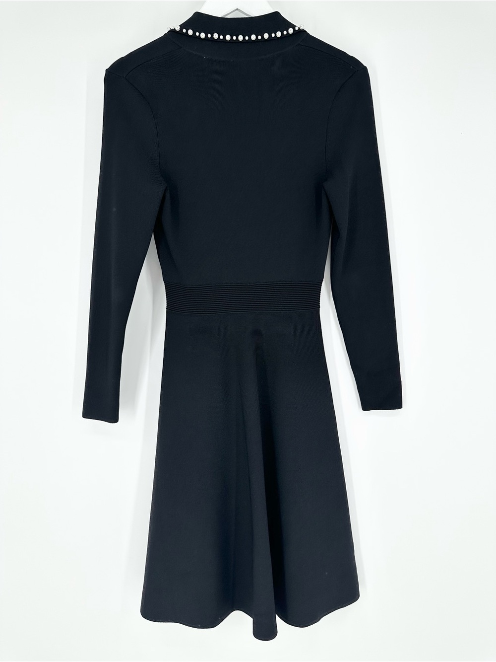 Sandro Paris Pearl Lapel Long Sleeve Fit & Flare Sweater Mini Dress - Black - Picture 11 of 16